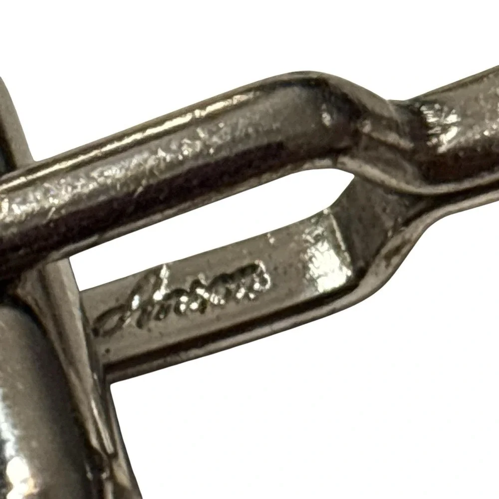 Vintage Cufflinks Tie Bar Signed Anson & Foster Mens Silver‎ Tone Classic Formal